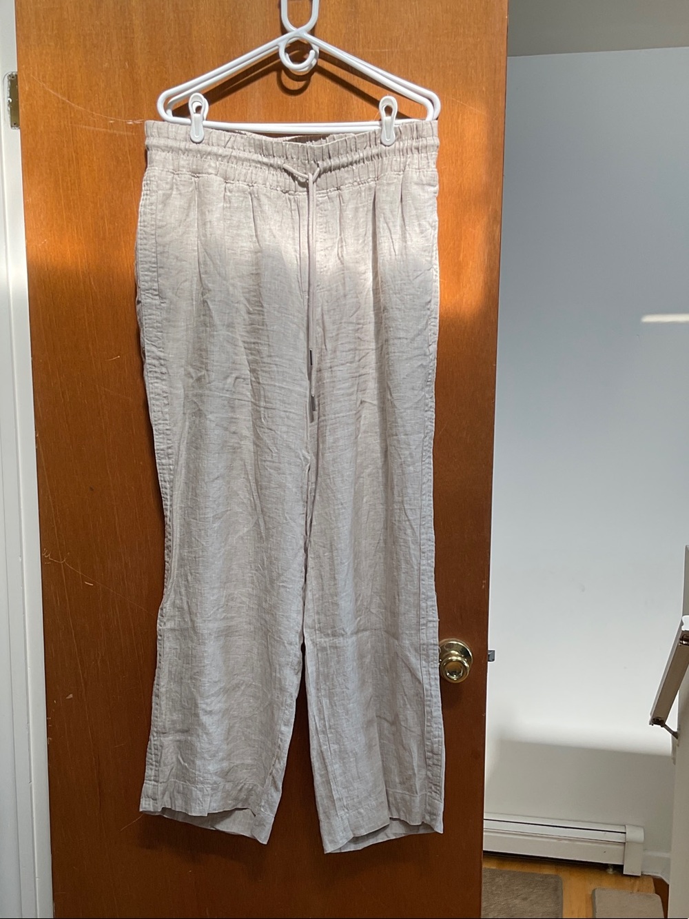 Quince Light Beige Wide-Leg Linen-Blend Drawstring Pants